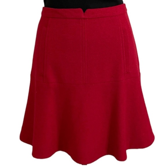 ANTHROPOLOGIE Meadow Rue Womens Red Wool Flirty Flare Hem Skirt Size 10 - Picture 1 of 14